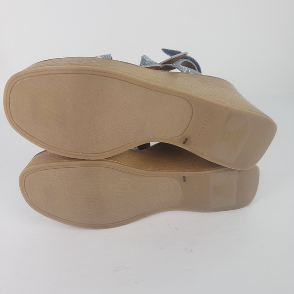 Lucky Brand Demmia wedge platform wood sandal shoe strappy printed denim new 9 - Picture 6 of 10